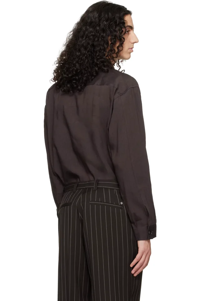 BOSS Brown Flap Pocket Linen Shirt, photo 3 of 4 from SSENSE