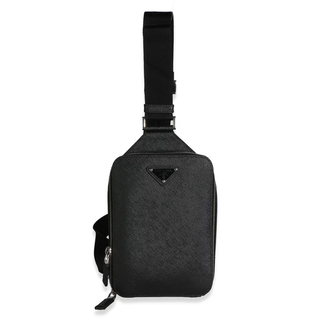 Prada Black Saffiano Brique Slingbag in Black Saffiano leather from myGemma