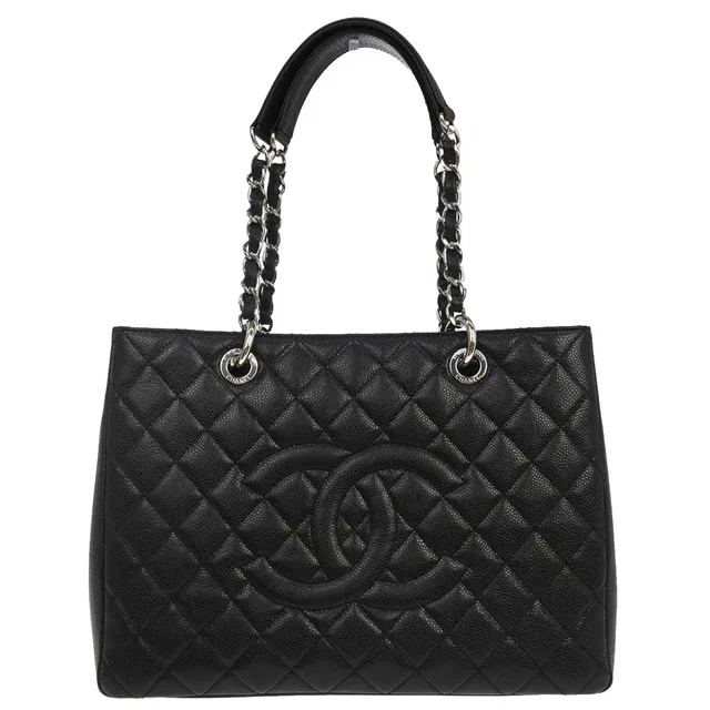 Chanel 2014 Black Caviar Skin Grand Shopping Tote GST Chain Handbag in Black Caviar leather from AMORE Vintage Tokyo