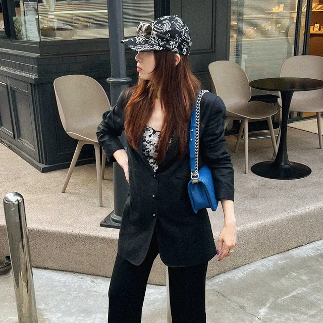 Chanel 1996 Linen CC Mark Button Jacket #38 Black in Black from VINTAGE QOO TOKYO
