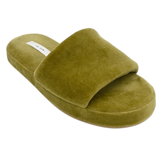 The Row Sage Green Velvet Pillow Slipper Mules in Green Velvet from Clotheshorse Anonymous