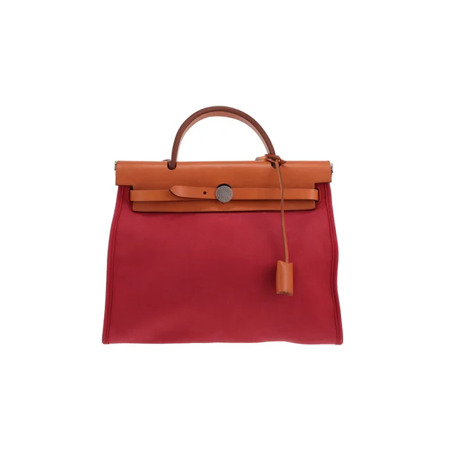 Hermès Herbag shoulder or handbag in red canvas and Hunter cowhide in Red Canvas from Collector Square, photo 2 of 3