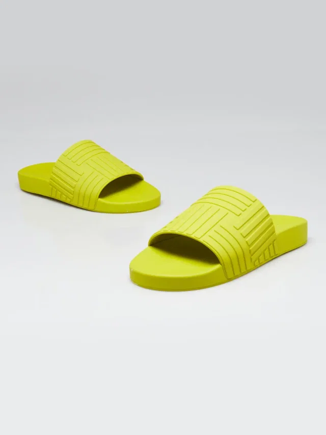 Bottega Veneta Lime Green Quilted Rubber Slide Sandals Size 9.5/40 in Green from Yoogis