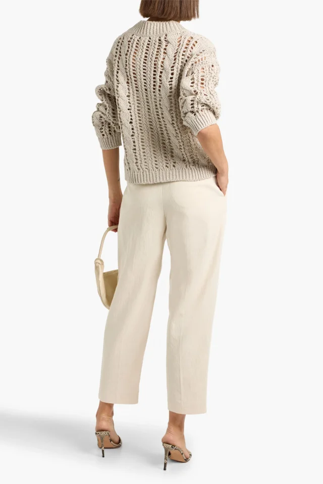 Brunello Cucinelli Cable and Open-Knit Jute-Blend V-Neck Sweater, photo 3 of 4 from THE OUTNET