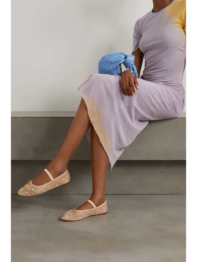 LOEFFLER RANDALL Leonie crystal-embellished mesh ballet flats in Beige, photo 2 of 2 from NET-A-PORTER (Canada)