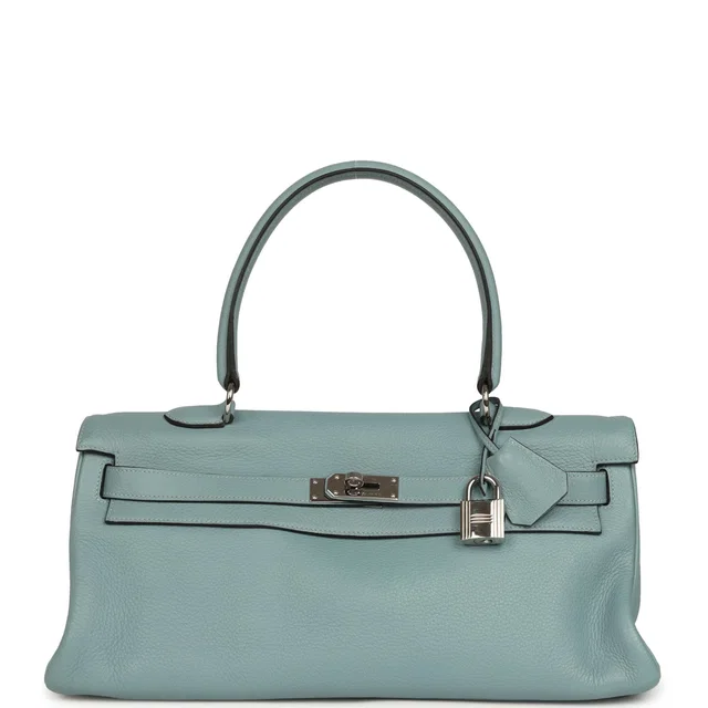 Hermès Vintage Shoulder Kelly 42 JPG Ciel Clemence Palladium Hardware in Clemence leather from Madison Avenue Couture