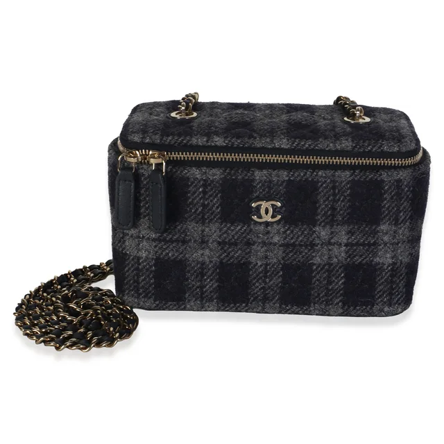 Chanel Blue Multicolor Tweed Small Vanity Case With Chain in Blue Tweed from myGemma