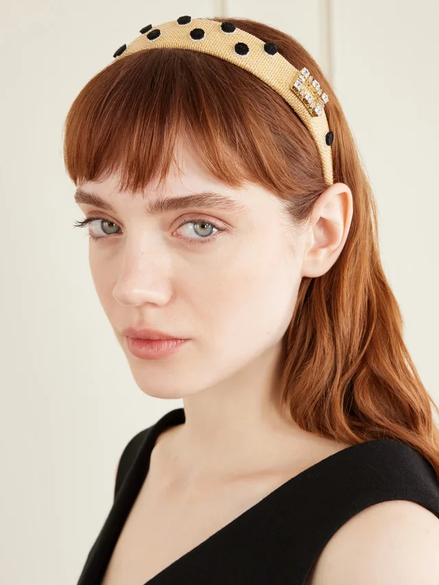 ROGER VIVIER Embellished polka-dots raffia headband in Beige, photo 2 of 2 from NET-A-PORTER (Canada)
