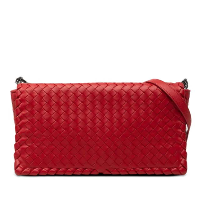 Red Bottega Veneta Nappa Intrecciato Flap Crossbody in Red Nappa leather from Designer Revival