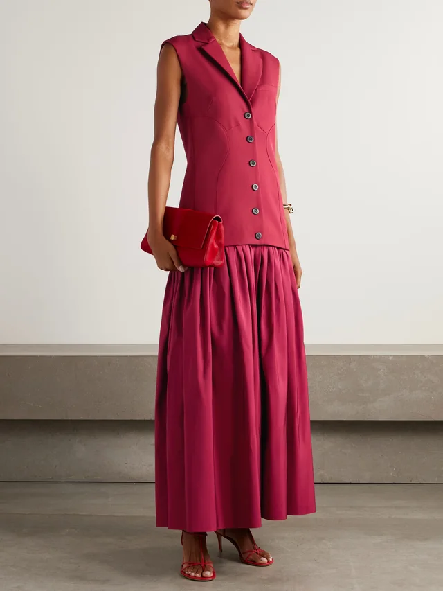 DIOTIMA Convertible wool-twill and silk-faille maxi dress in Red, photo 2 of 2 from NET-A-PORTER (Canada)