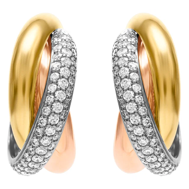Trinity de Cartier earrings in 18k tri-color gold with diamonds in Gold White Gold, Pink Gold from Gray And Sons