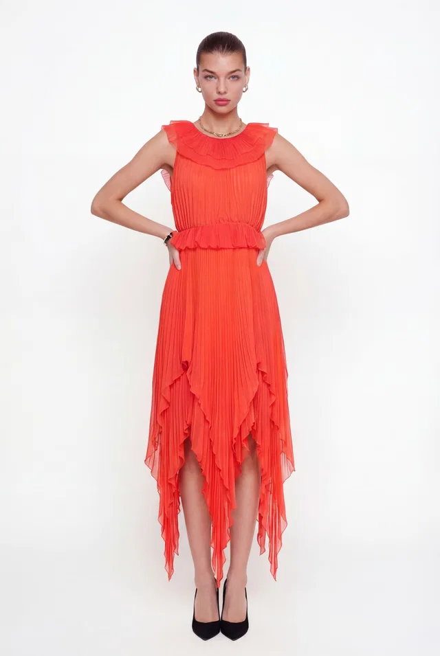 Givenchy red pleated ruffled dress in Red from Designer Revival