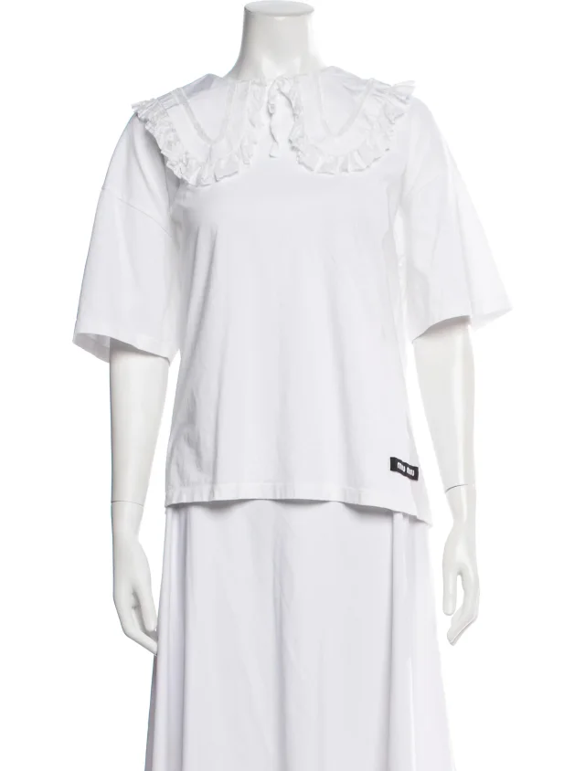 Miu Miu 2019 Crew Neck T-Shirt in white from The RealReal