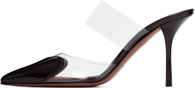 ALAÏA Burgundy 'Le Cœur' Mule Heels, photo 3 of 6 from SSENSE