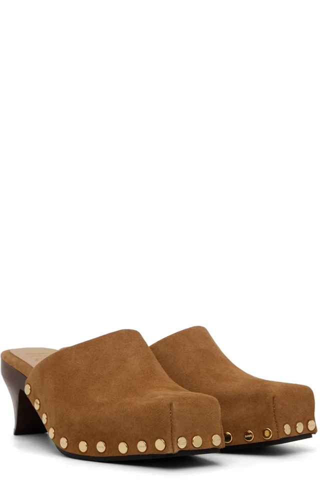 GANNI Brown June Sabot Mule Heels, photo 4 of 5 from SSENSE