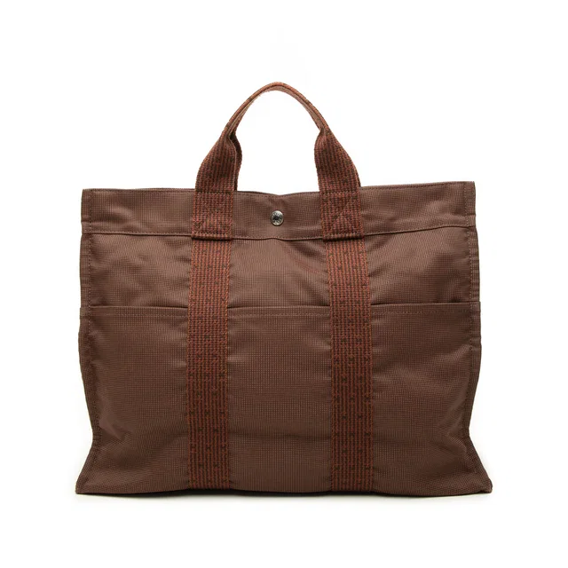 Brown Hermès Canvas Herline MM Tote Bag in Brown Canvas from Designer Revival