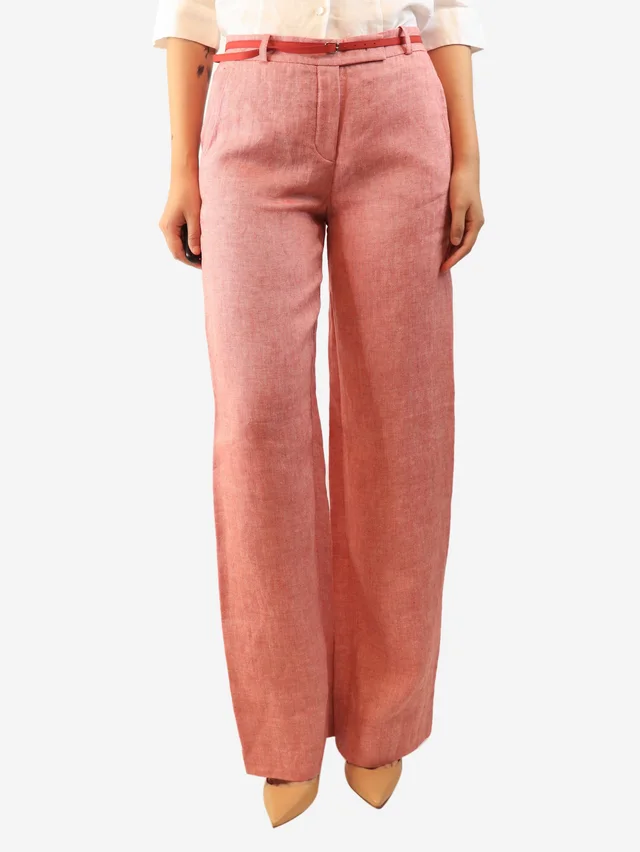 Loro Piana Red and white linen trousers - size UK 10 in White from Sign of the Times