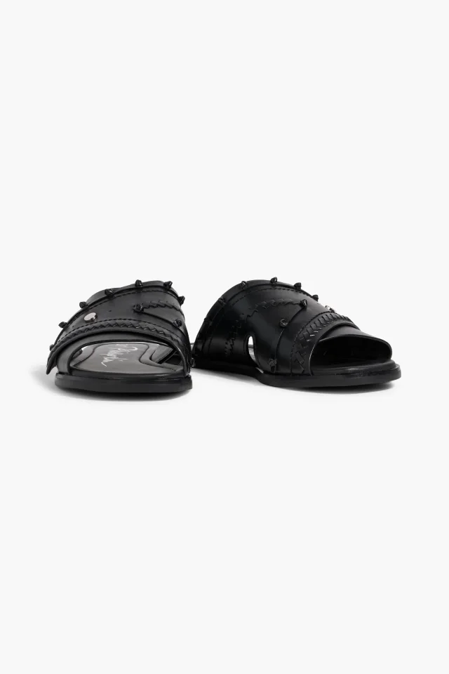3.1 Phillip Lim Craft Studded Knotted Leather Flat Sandals in Black, photo 2 of 4 from THE OUTNET