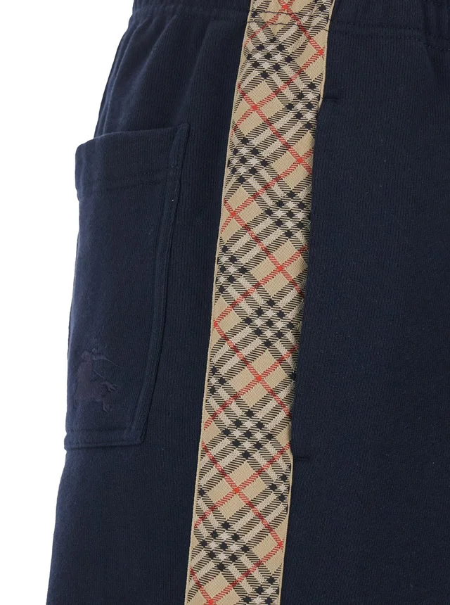 Burberry Blue Pants with Elastic Waist and Side Check Motif Stripes in Cotton Man in Blue 100% Cotton, photo 6 of 6 from Gaudenzi Boutique