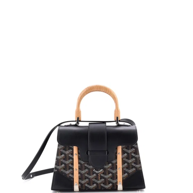 Goyard Structured Saigon Top Handle Bag Coated Canvas with Leather Mini in black Coated canvas from Rebag