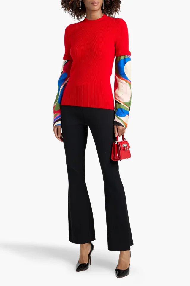 Pucci Ribbed Wool-Blend Mock-Neck Sweater with Twill Sleeves, photo 2 of 4 from THE OUTNET