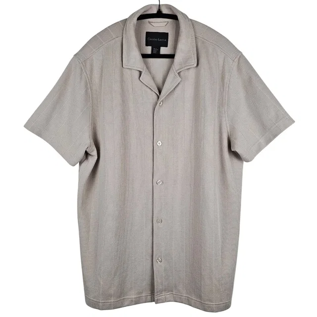 Christian Lacroix Men's Beige Striped Short Sleeve Button Up Xl Relaxed Fit in brown|neutral from Poshmark