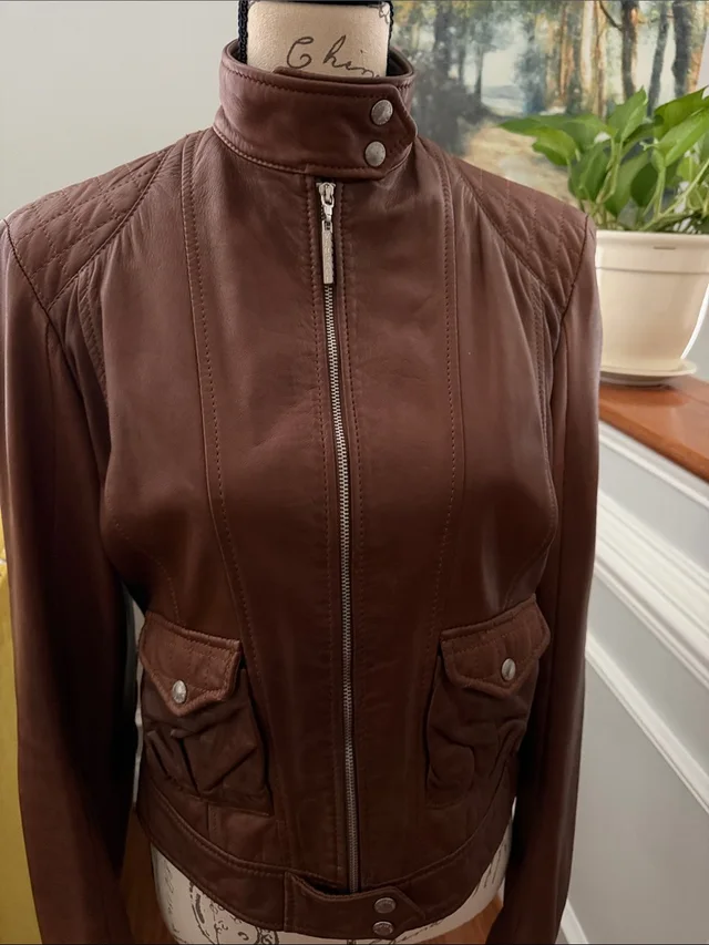 Versace Vintage Chocolate Brown Leather Zip-Front Jacket in brown|red Leather from Poshmark