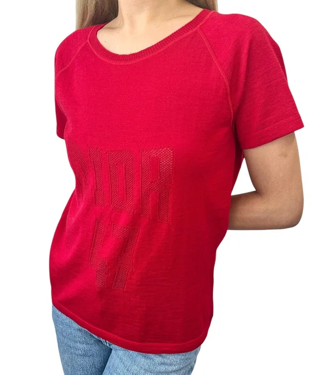 Dior Vintage 2005 Logo Knit Top #42 T-shirt Red Short Sleeve Mesh in Red from Luxury Promise