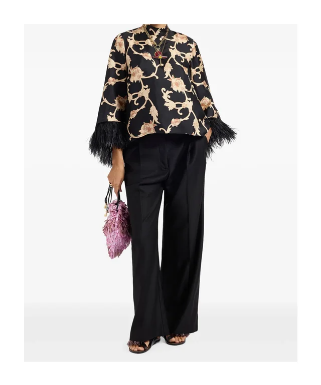 La Double J La Doublej Floral Printed Feather-Cuff Top, photo 4 of 6 from SENSER