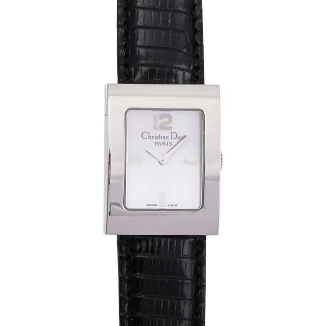 Dior Malice Watch D78-109 Quartz White Shell in White Leather from VINTAGE QOO TOKYO