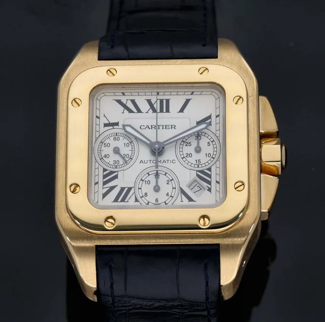 Cartier Santos 100 W20096Y1 41.5mm Gold Watch in Gold Leather from H&T