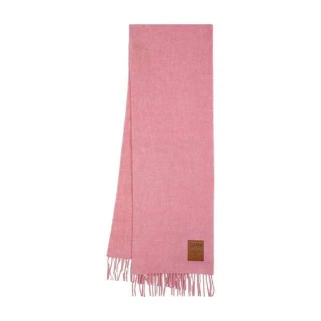 GANNI Double Face Wool Scarf — Pink Scarfs in Pink Wool from HEWI