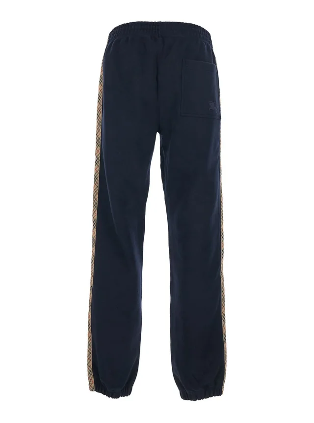 Burberry Blue Pants with Elastic Waist and Side Check Motif Stripes in Cotton Man in Blue 100% Cotton, photo 4 of 6 from Gaudenzi Boutique