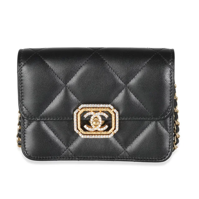 Chanel Black Quilted Calfskin Strass Mini Flap Bag Leather Handbag in Black Calfskin from HEWI
