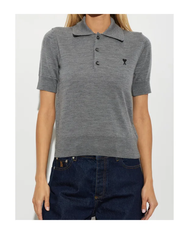 Ami Paris AMI Ami de Coeur Short-Sleeved Knitted Polo Shirt, photo 4 of 7 from SENSER