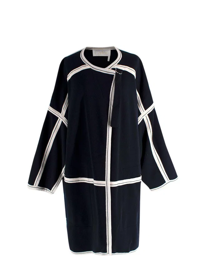 Chloé Navy Oversized Two-tone Wool Cape in Navy Wool from HEWI