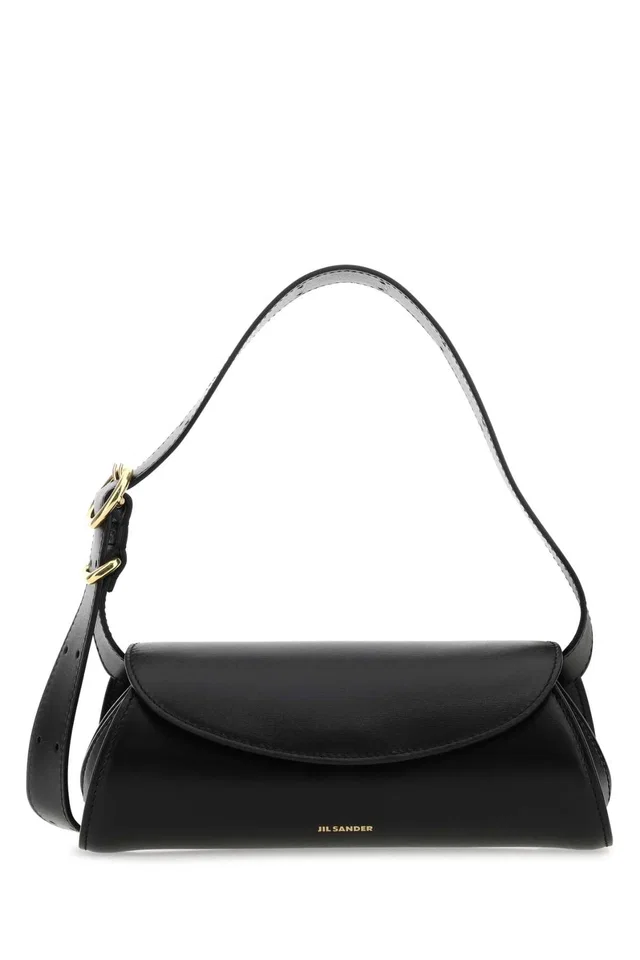 Jil Sander Cannolo Shoulder Bag — Black in Black Leather from HEWI
