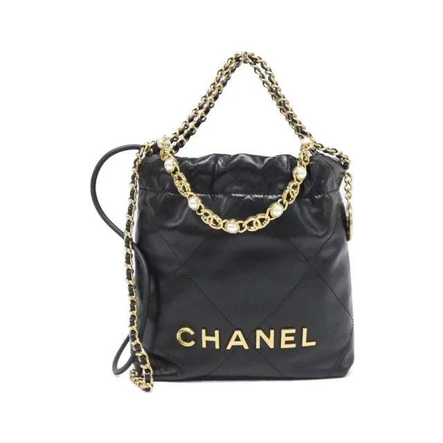 CHANEL 22 line AS3980 bag in BLACK / GOLD metal fittings Calf / fake pearl from KOMEHYO