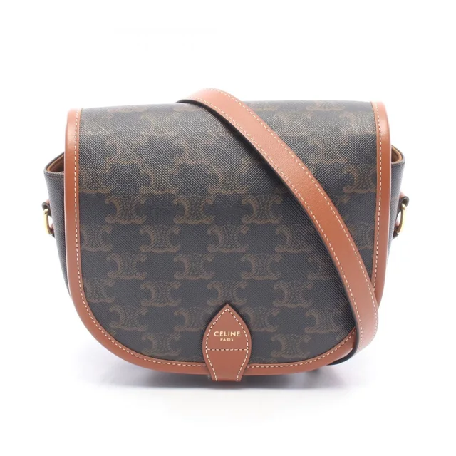 Celine Shoulder Bag Folco Triomphe Dark Brown Canvas Leather Falco in Brown Canvas from The Reluxe