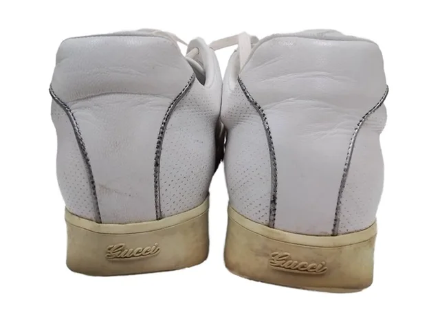 Gucci Leather-Trimmed Suede and Mesh Sneakers UK 7.5 in White Suede from Oxfam Online Shop, photo 4 of 7