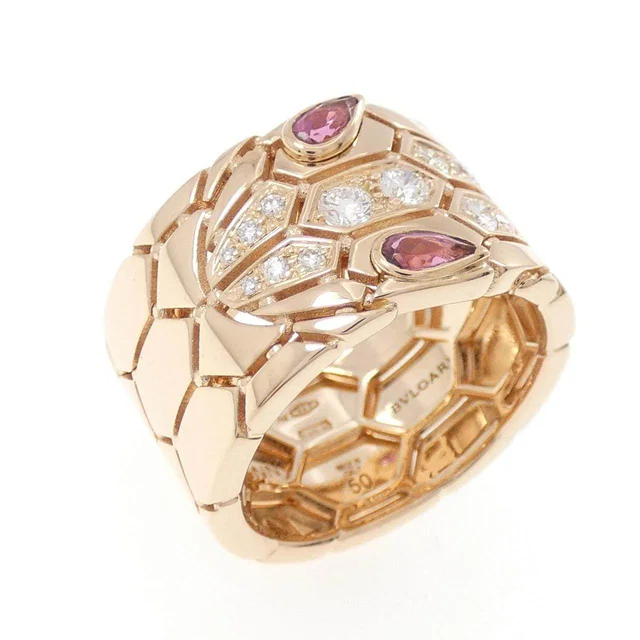 Bvlgari Serpenti Au750 Pink Gold Diamond Tourmaline Ring Size 9.5 in Pink from LuxUness