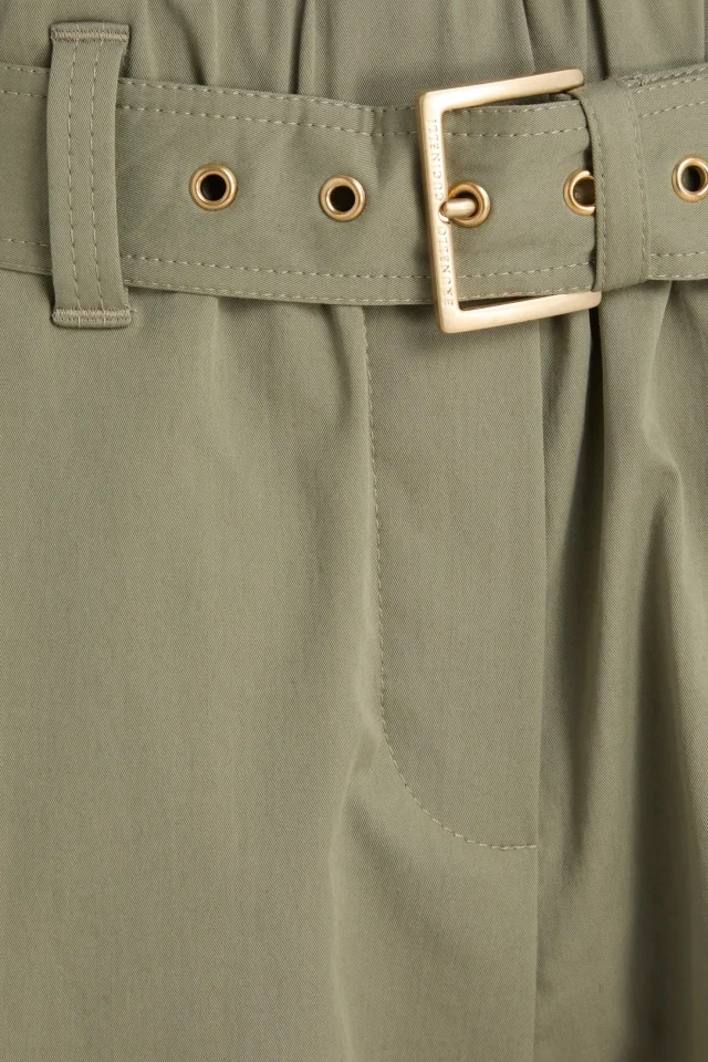 Brunello Cucinelli Belted Stretch-Cotton Twill Tapered Pants in Ivory, photo 8 of 8 from THE OUTNET