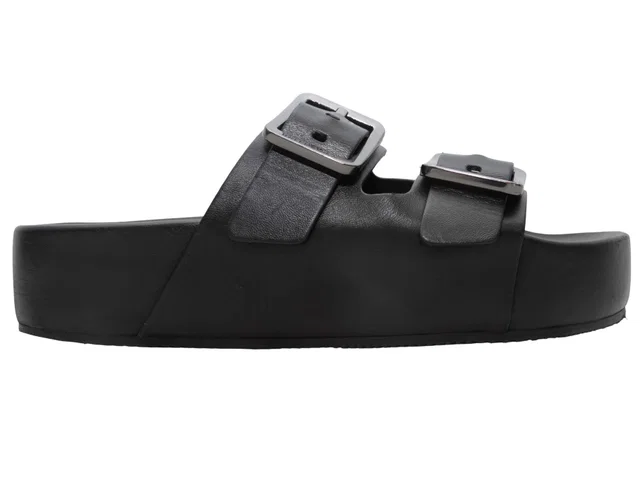 Black Balenciaga Leather Platform Slide Sandals Size 40 in Black Leather from Designer Revival