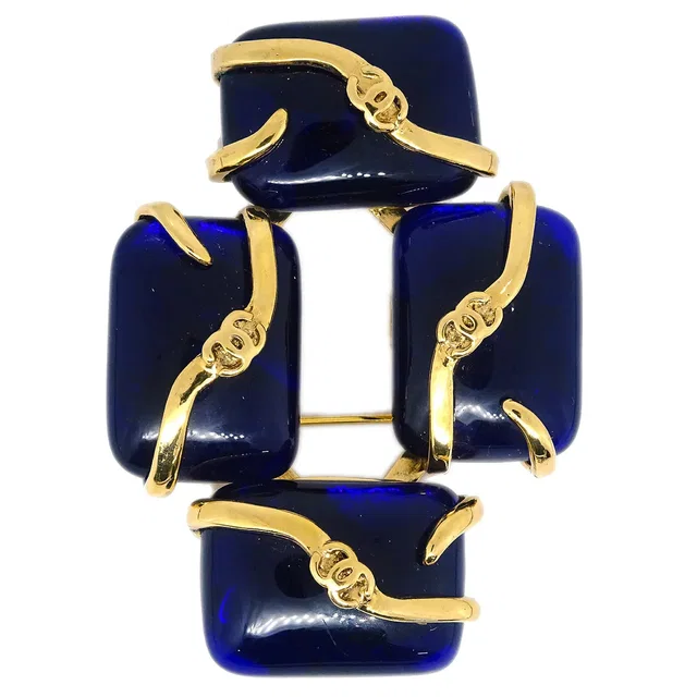 Chanel 1994 Gold & Blue Gripoix 'CC' Brooch in Blue from AMORE Vintage Tokyo