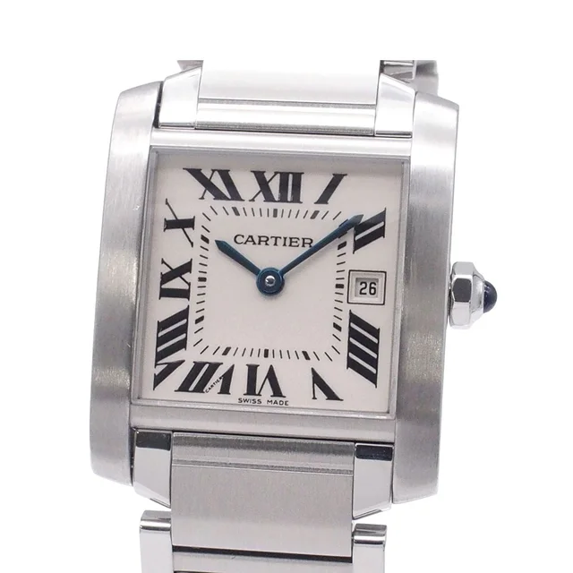 Cartier Tank Francaise MM Date Ivory SS Watch Quartz in White from The Reluxe