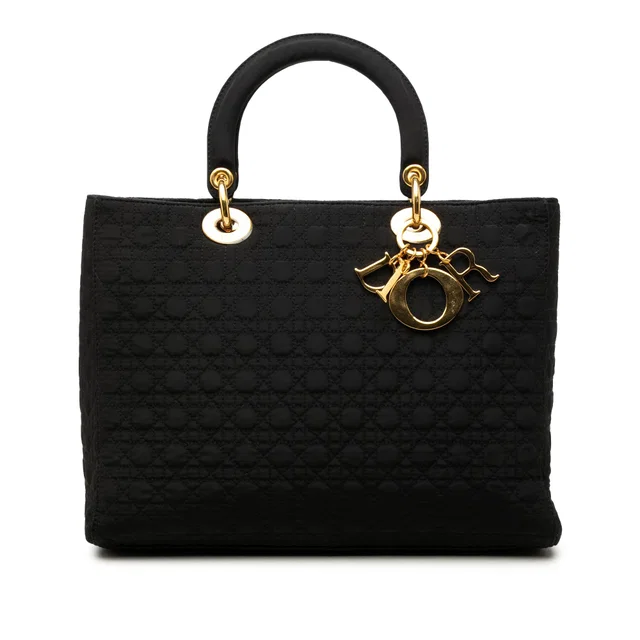 Black Dior Large Nylon Microcannage Lady Dior Satchel in Black Nylon from Designer Revival