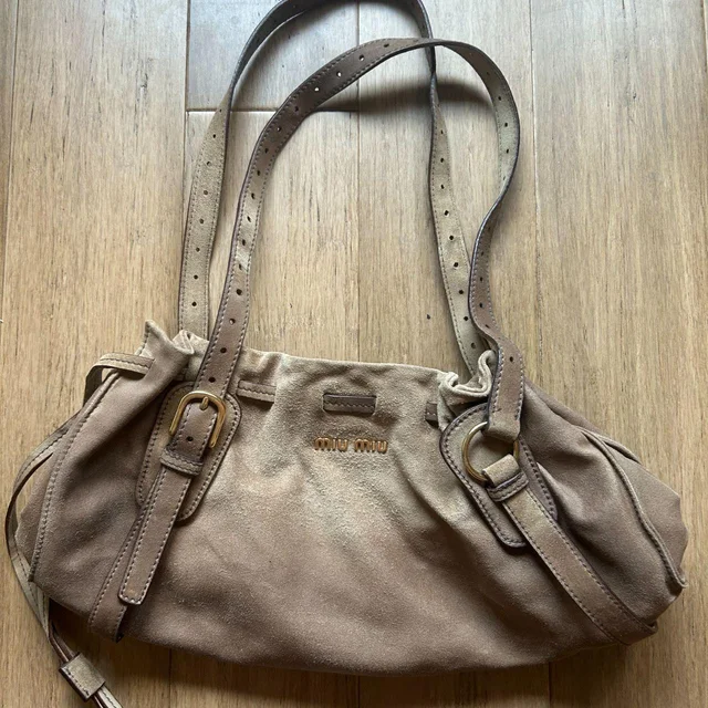 Miu Miu Women's Shoulder bags - Brown/Tan in brown|red|neutral Suede from Depop, photo 1 of 1