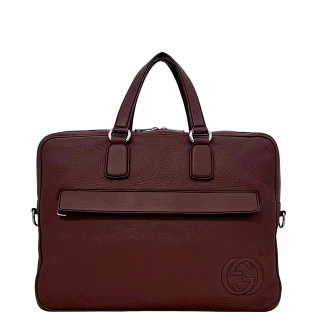 Gucci Briefcase Bordeaux Interlocking G Document Gray Leather GG Business in Burgundy Leather from The Reluxe