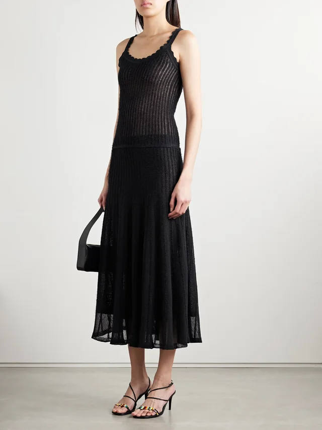 KHAITE Ennio scalloped pointelle-knit tank in Black, photo 2 of 2 from NET-A-PORTER (Canada)