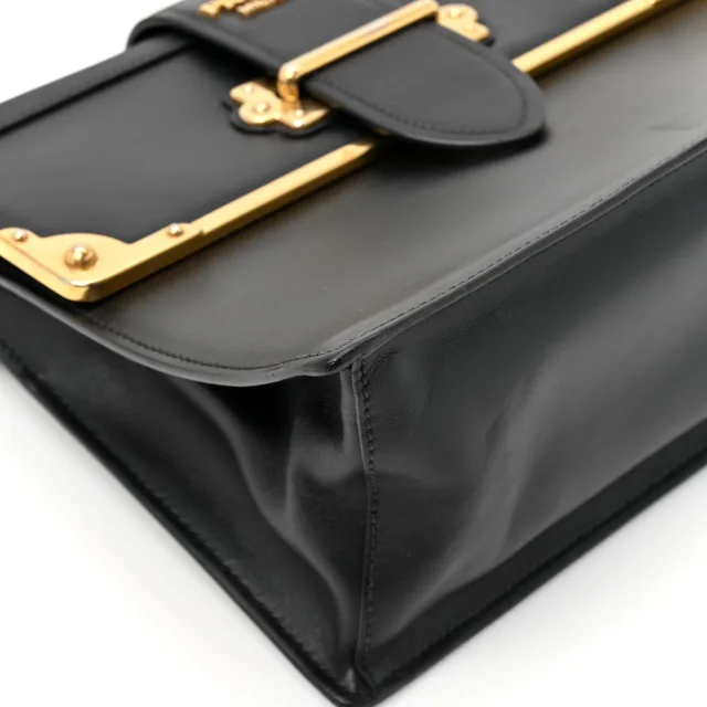 Prada City Calfskin Saffiano Cahier Top Handle Bag Black in Black Saffiano leather from FASHIONPHILE, photo 10 of 13